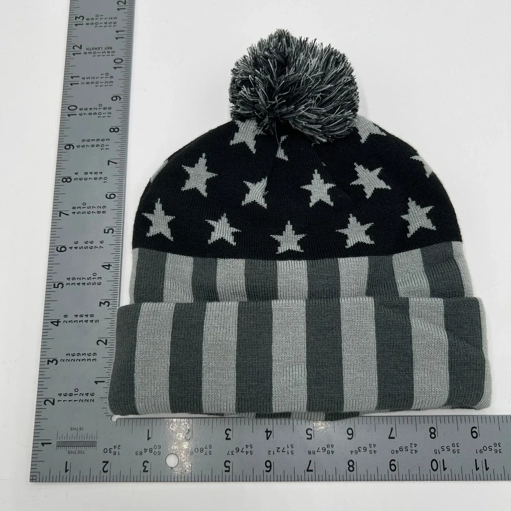 Philadelphia Flyers Fanatics NHL Beanie Hat Black Grey Stars Stripes Pom OSFM